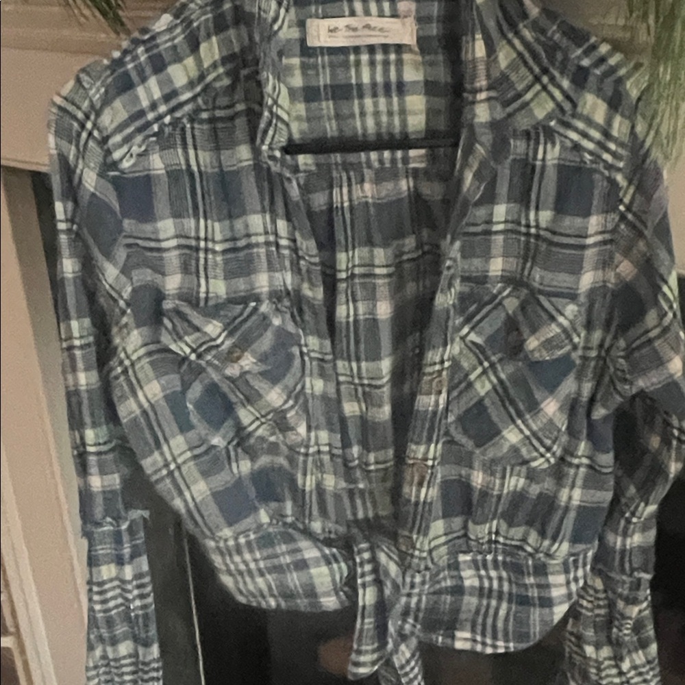 Blue and Green Plaid Button-Up Shirt/Free People